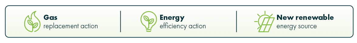 Net Zero initiaves: Gas - replacement action, Energy - efficiency action, New renewable - energy source