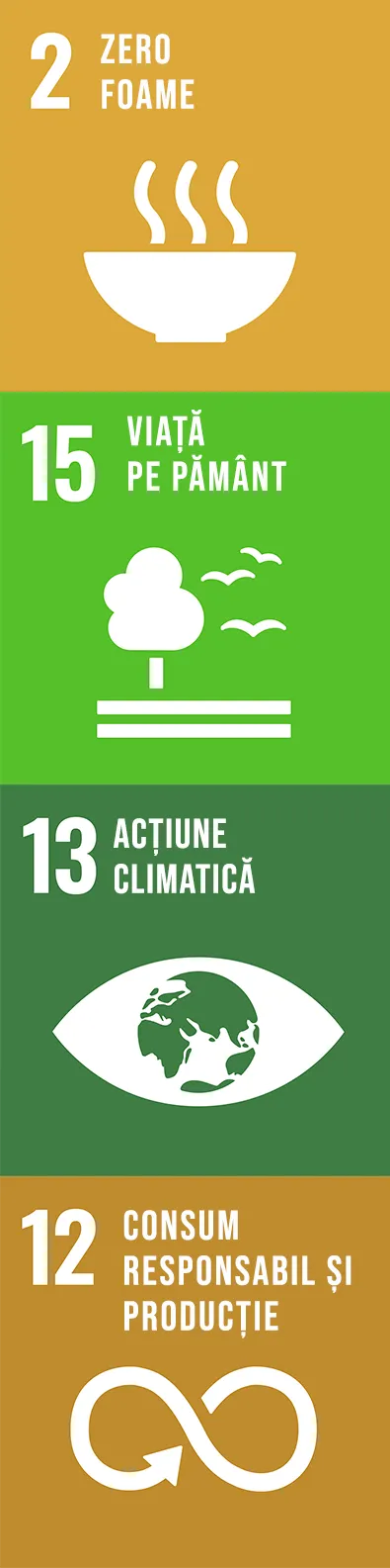 Obiectivele de Dezvoltare Durabilă ale Națiunilor Unite: Zero foame, Viața pe pământ, Acțiune climatică, Consum responsabil și producție